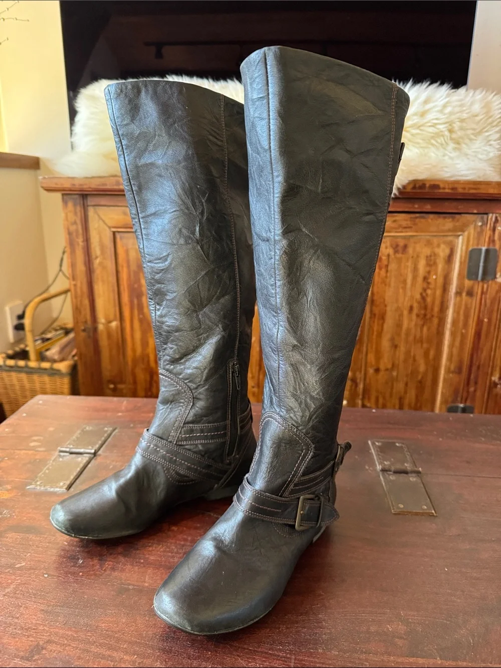 Clarks Tall Black Leather Flat Heel Boots